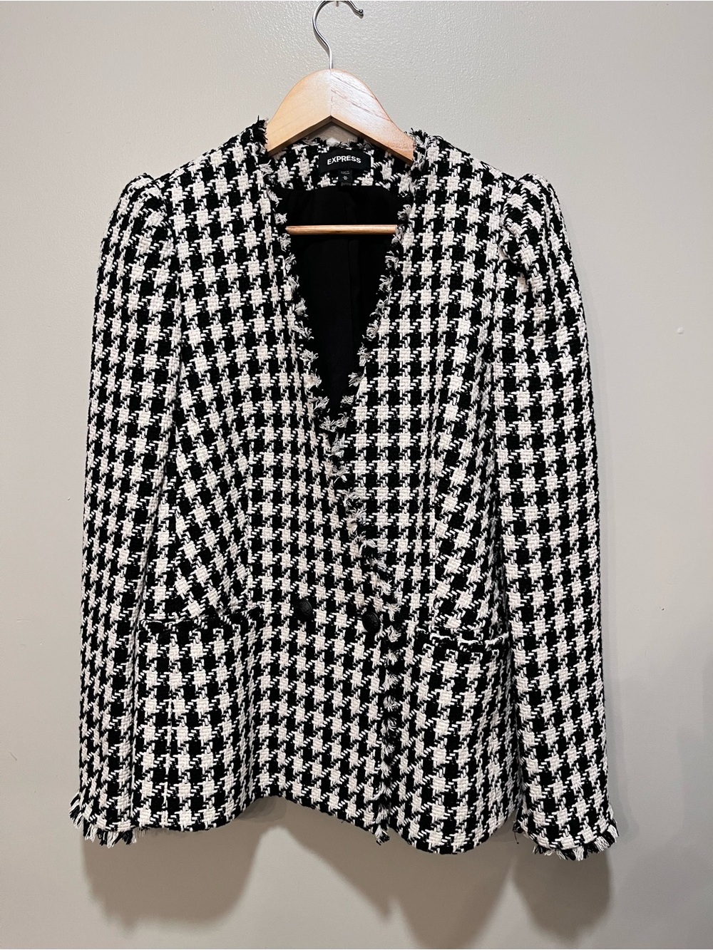 Express Black & White Houndstooth Open-Front Blazer